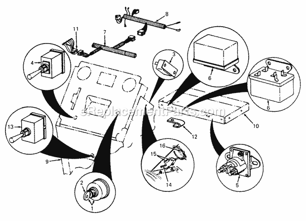 Relays, Switches, Circuit Breaker & Wiring-In Diagram and Parts List for 1610 135-393-100, 135-393-399, 0350042U, 136-393-1 Cub Cadet Lawn Mower